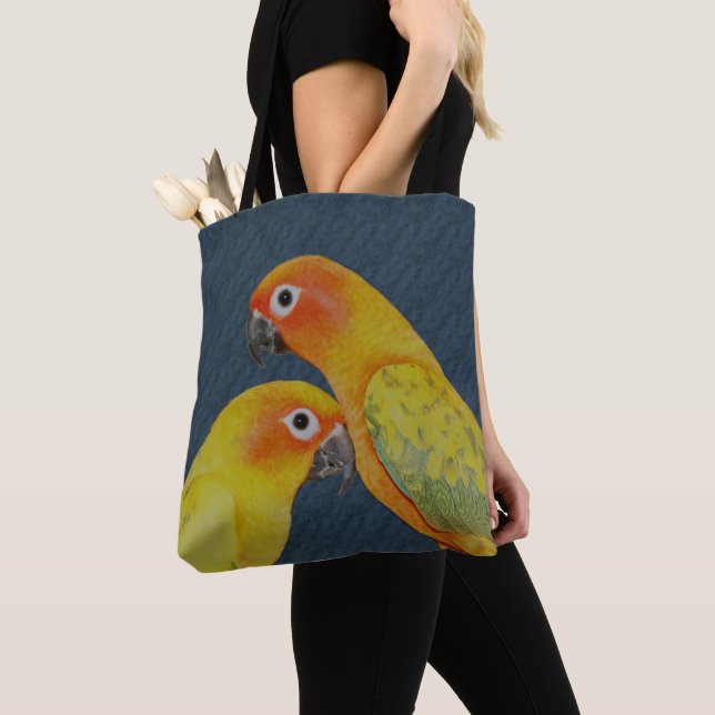 Sun Conure Parrot Pair  Tote Bag (Close Up)
