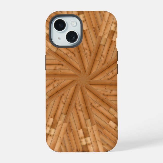Sun Deck - Light Wooden Starburst iPhone 15 Case (Back)