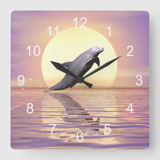 Sun Dolphin Square Wall Clock (Front)
