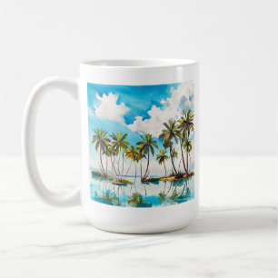Sun Drenched Island Watercolor Palm Trees Beach v4 Coffee Mug