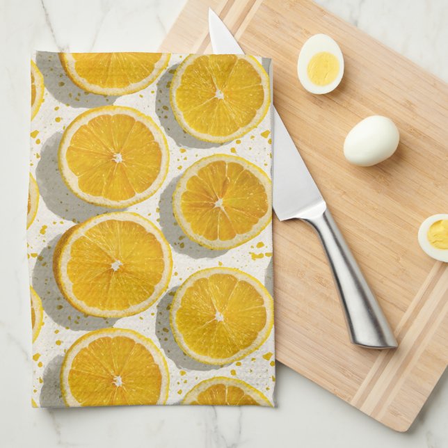 Sun-Drenched Orange Slice Pattern Tea Towel (Quarter Fold)