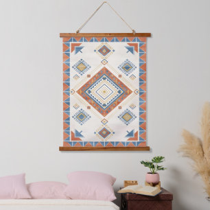 Sun-Drenched Terracotta and Blue Desert Kilim Hanging Tapestry