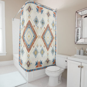 Sun-Drenched Terracotta and Blue Desert Kilim Shower Curtain