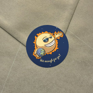 Sun & Earth Global Warming Climate Change Cartoon Classic Round Sticker