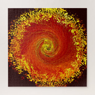 Sun explosion yellow orange brown abstract pattern jigsaw puzzle