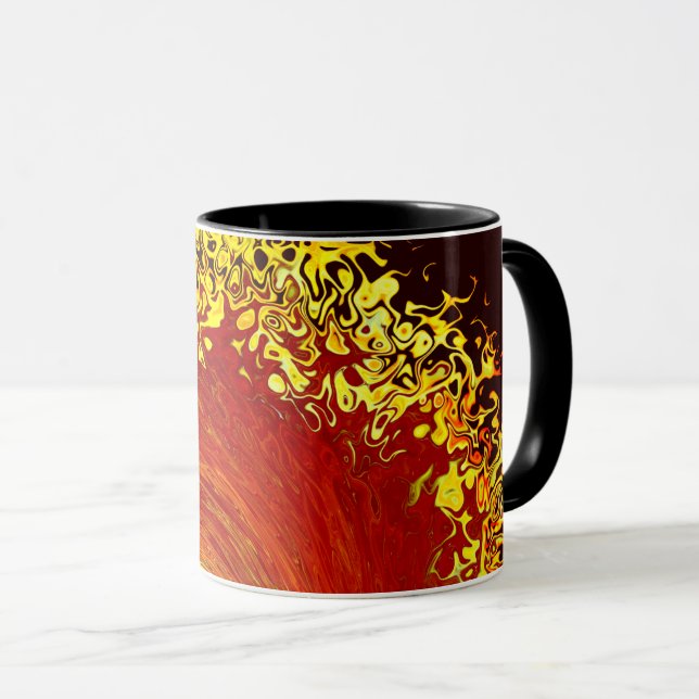 Sun explosion yellow orange brown abstract pattern mug (Front Right)