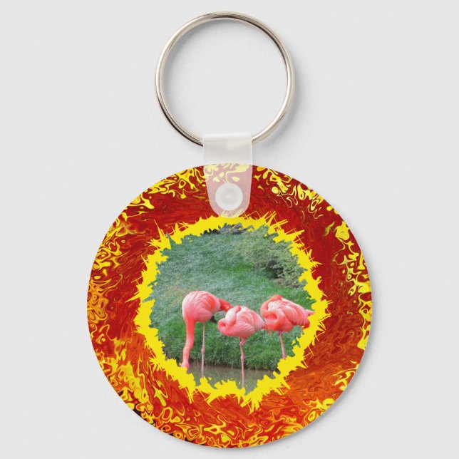 Sun explosion yellow orange photo and monogram key ring (Back)