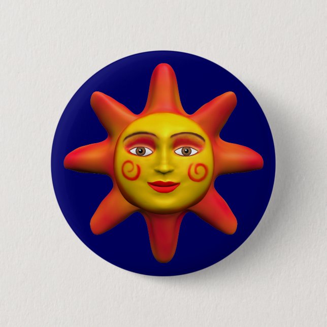 Sun face 6 cm round badge (Front)
