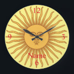 Sun face Art Illustration Thunder_Cove  Large Clock<br><div class="desc">Sun face Art Illustration to personalise by changing to your name on  any background colour</div>