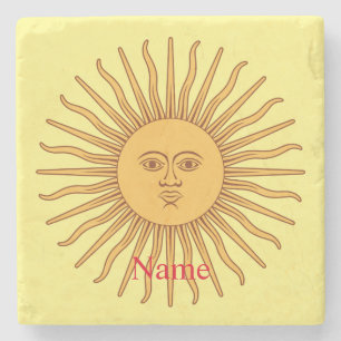 Sun face Art Illustration Thunder_Cove Stone Coaster