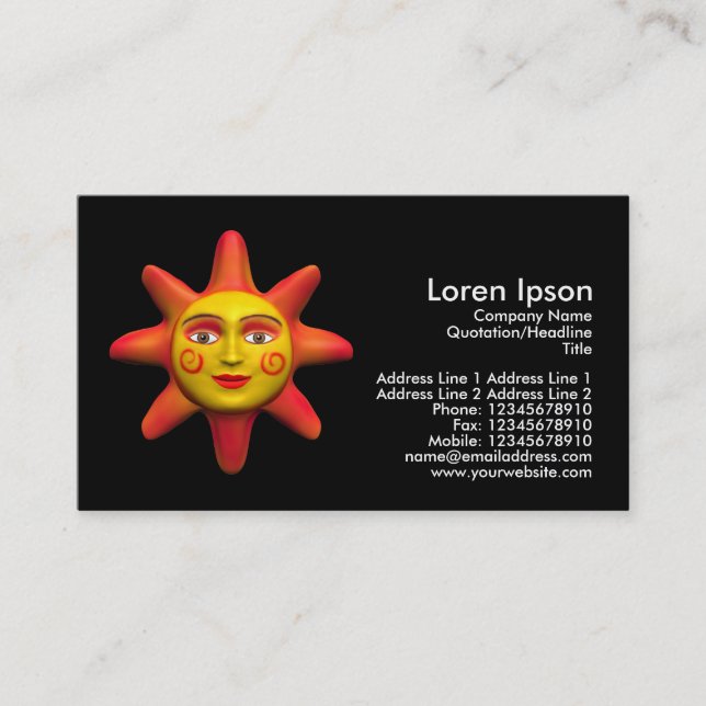 Sun Face - Black Business Card (Front)