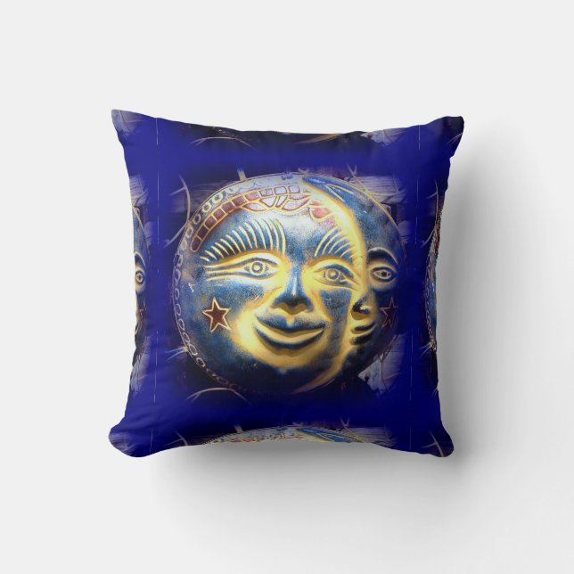 sun face/ moon face celestial blue pillow (Front)