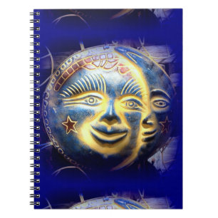 sun face/ moon face dark blue notebook