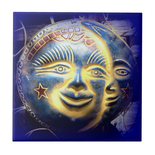 sun face/ moon face dark blue tile (Front)