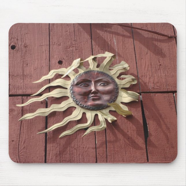 Sun Face on Red Barn Mouse Pad (Front)