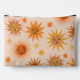 Sun Face Orange Watercolor Illustration Accessory Pouch