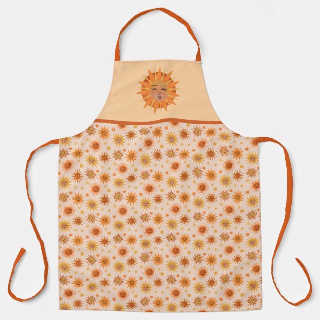 Sun Face Orange Watercolor Illustration Apron (Front)