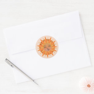 Sun Face Orange Watercolor Illustration Classic Round Sticker