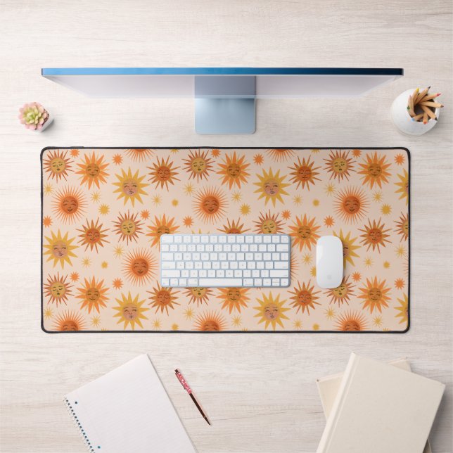 Sun Face Orange Watercolor Illustration Desk Mat (Office 1)