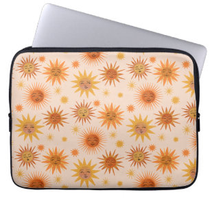 Sun Face Orange Watercolor Illustration Laptop Sleeve