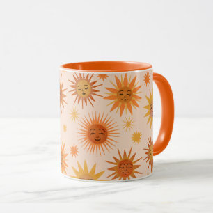Sun Face Orange Watercolor Illustration Mug