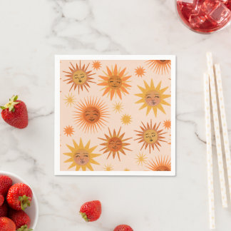 Sun Face Orange Watercolor Illustration Napkin