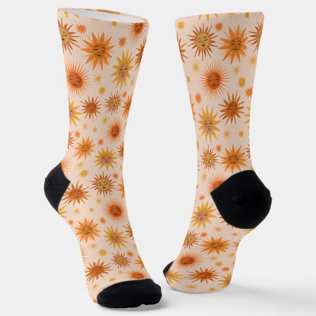 Sun Face Orange Watercolor Illustration Socks (Angled)