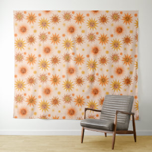 Sun Face Orange Watercolor Illustration Tapestry