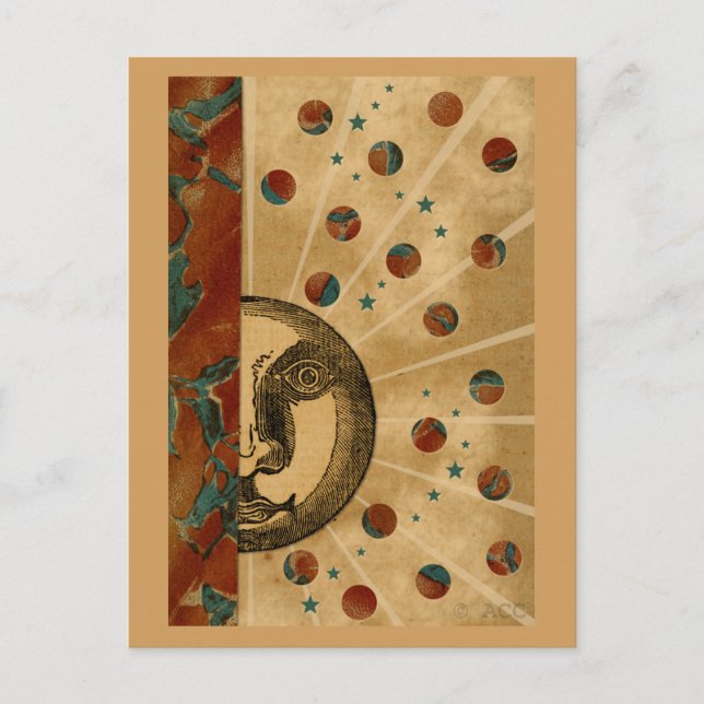 Sun face, planets, and stars postcard (Front)