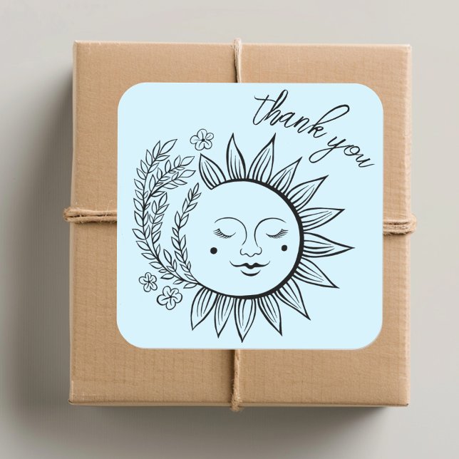 Sun Floral Boho THANK YOU Elegant Chic Pastel Square Sticker (Sun Floral Boho THANK YOU Elegant Chic Pastel Square Sticker
)