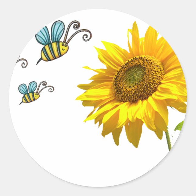 sun flower and bees classic round sticker (Front)