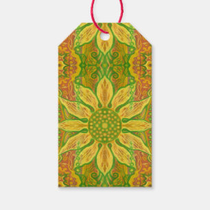 Sun Flower bohemian floral art yellow green orange Gift Tags