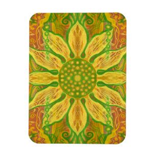 Sun Flower bohemian floral art yellow green orange Magnet