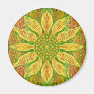Sun Flower bohemian floral art yellow green orange Magnet