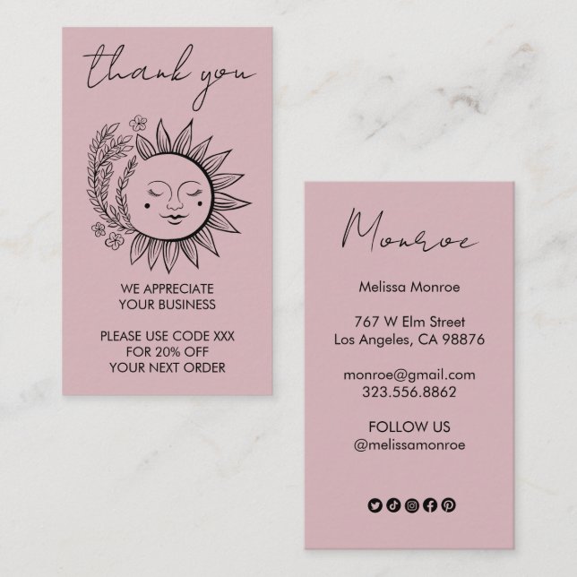 Sun Flower Boho Chic Elegant Social Icons Discount Business Card (Front/Back)