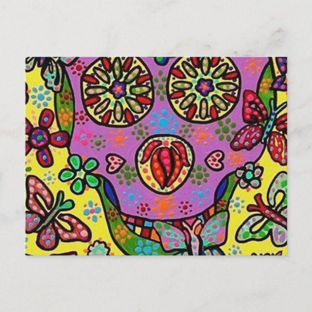 Sun Flower Butterfly Sugar Skull Postcard (Front)