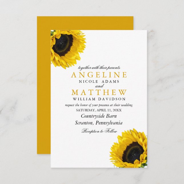 Sun Flower Floral Elegant Watercolor Wedding Invitation (Front/Back)
