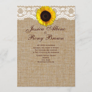 Sun Flower Natural Burlap Lace Wedding Invitation