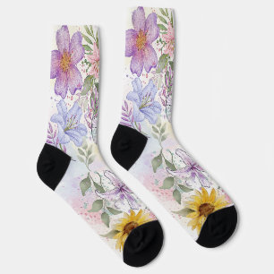 Sun Flower  water colour Design Socks
