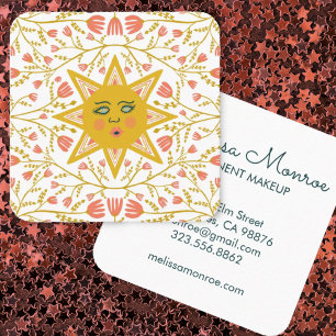 Sun & Flowering Vines Elegant Boho Square Business Card