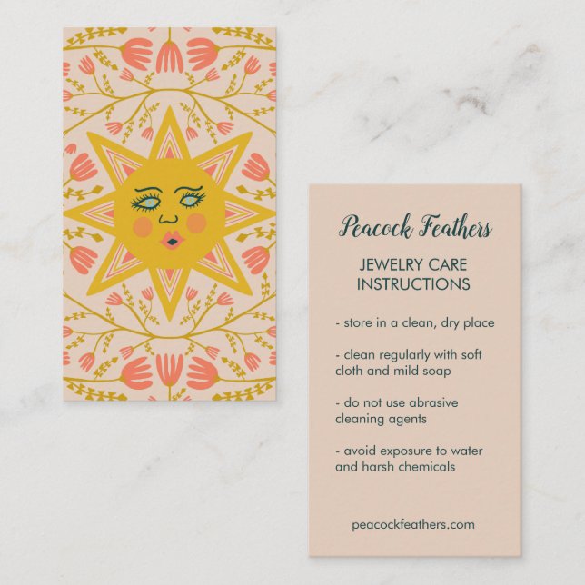 Sun & Flowering Vines Elegant Care Instructions Business Card (Front/Back)