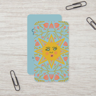 Sun & Flowering Vines Elegant Illustrated Blue Business Card