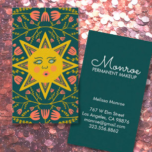 Sun & Flowering Vines Elegant Illustrated Dark Business Card