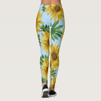 sun flowers and tropical leaf leggings