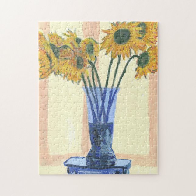 Sun Flowers in Blue Vase, Jigsaw Puzzle (Vertical)
