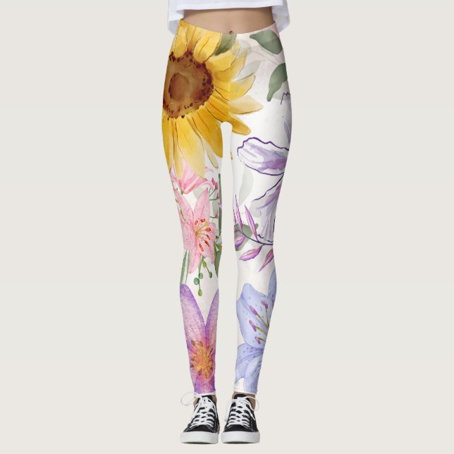 Sun Flowers Mix Design Leggings (Front)