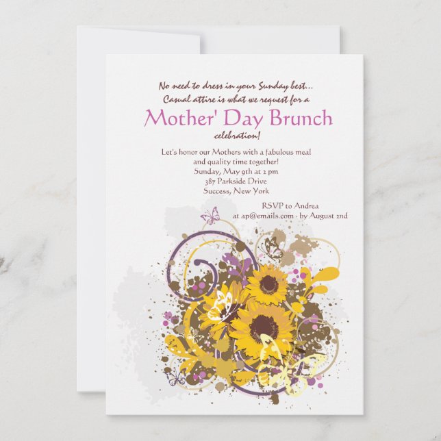 Sun Flowers Mother's Day Invitation (Front)