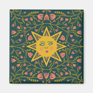 Sun & Flowers Pink Yellow Magnet