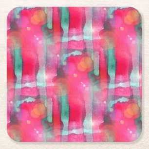 Sun glare abstract painted watercolor square paper coaster