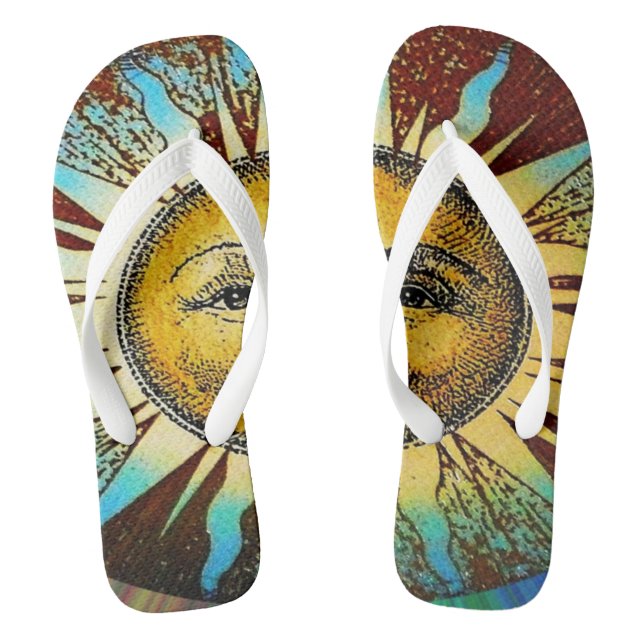 Sun God Sun face summer slippers Thongs (Footbed)